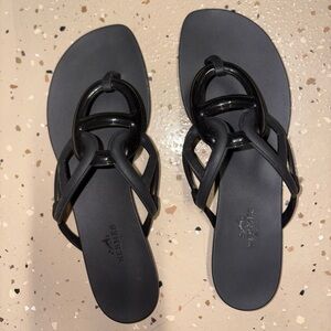 Hermes Black Rubber Link Slide Sandals